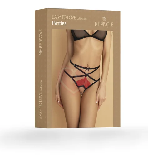 Трусики с открытым доступом из кружева и узких лент Easy To Love красные с чёрным фото 2