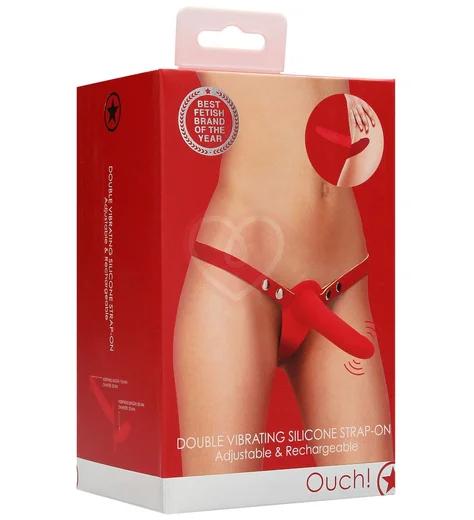 Двойной страпон Ouch! с вибрацией красный фото 3