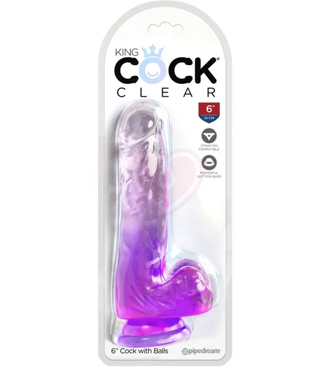 Гелевый фаллоимитатор с мошонкой King Cock Clear 13 см фиолетовый фото 2