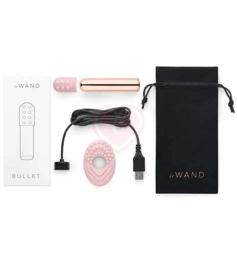 Маленькая вибропуля с двумя насадками Le Wand Bullet розовое золото фото 6