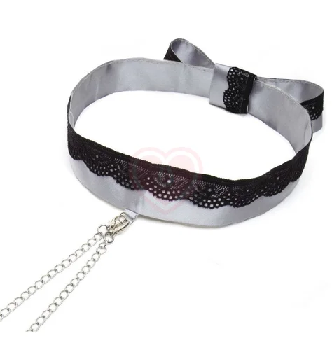 Атласный ошейник с зажимами для сосков '50 оттенков серого' Play Nice фото 2