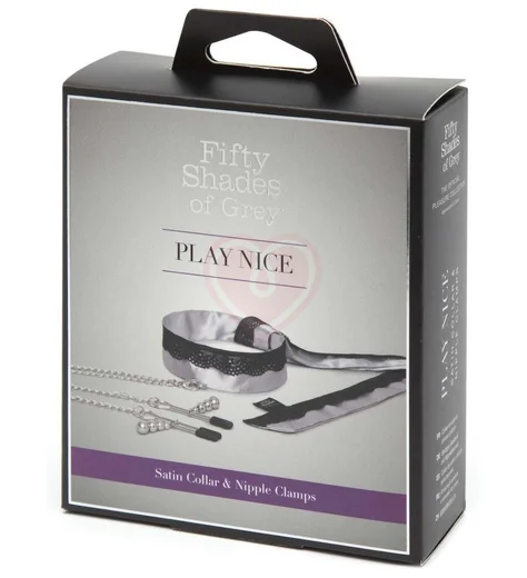 Атласный ошейник с зажимами для сосков '50 оттенков серого' Play Nice фото 4