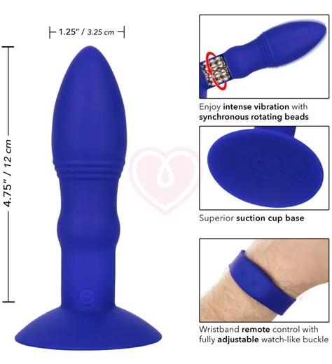 Анальная пробка с ротацией и управлением через браслет Remote Rimming синяя фото 5