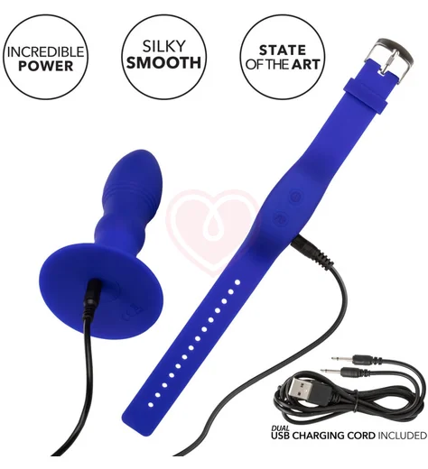 Анальная пробка с ротацией и управлением через браслет Remote Rimming синяя фото 7