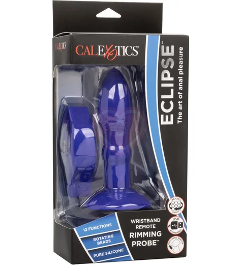 Анальная пробка с ротацией и управлением через браслет Remote Rimming синяя фото 8