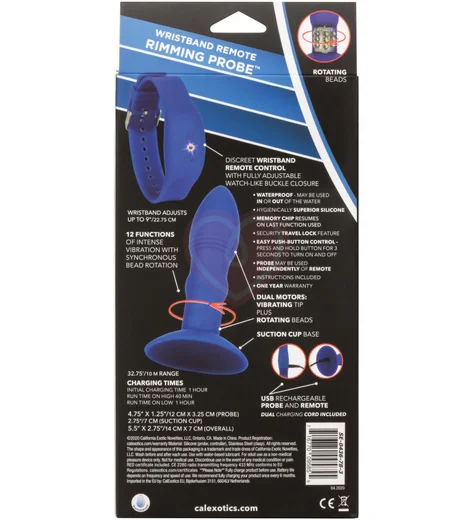 Анальная пробка с ротацией и управлением через браслет Remote Rimming синяя фото 9