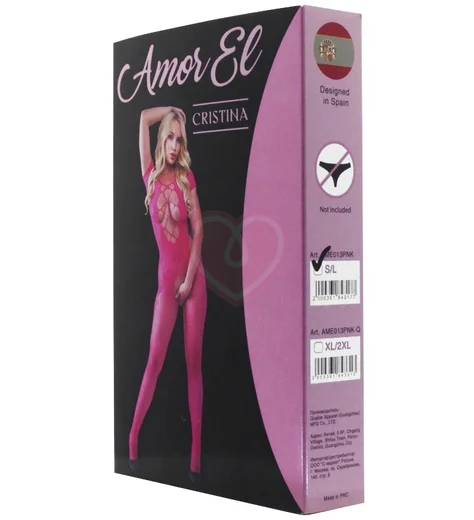 Кетсьюит Amor El Cristina с крупной сеткой на декольте розовый фото 2