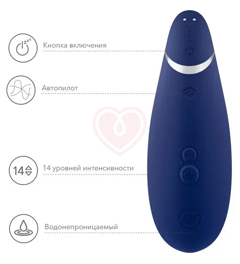 Бесконтактный клиторальный стимулятор Womanizer Premium 2 синий фото 9