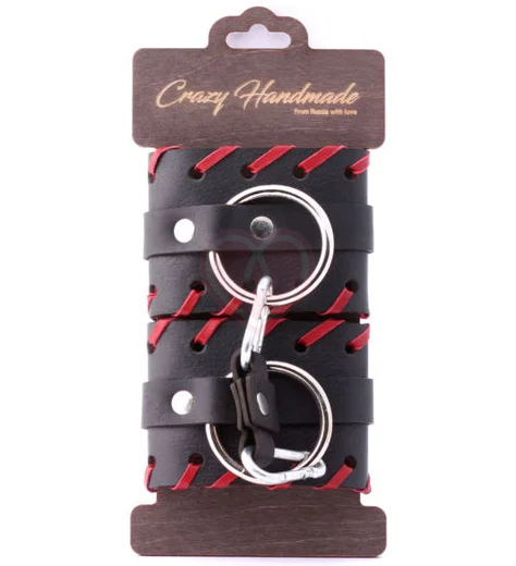 Наручники из натуральной кожи с красной окантовкой Crazy Handmade фото 2