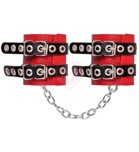 Мягкие наручники с люверсами Pecado BDSM красно-черные фото 3