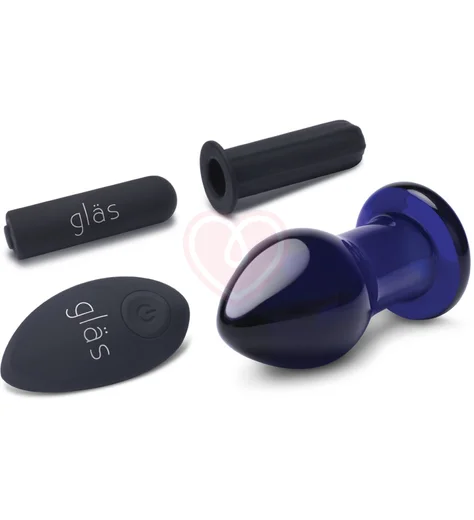 Стеклянная анальная вибропробка с пультом Glas Remote Plug синяя фото 4