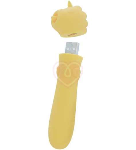 Вибропуля Unihorn Usb Bean Blossom со стимуляцией язычком жёлтая фото 2