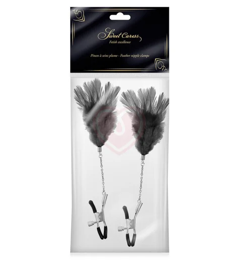Зажимы для сосков Sweet Caress с чёрными перьями на цепочках фото 2