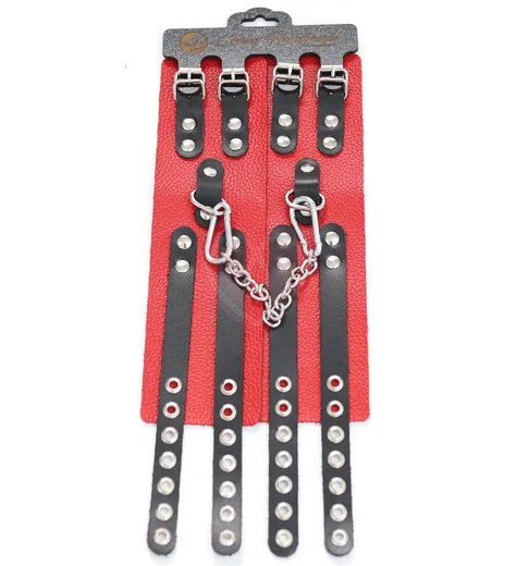 Красные кожаные оковы с двумя чёрными ремнями Crazy Handmade фото 4