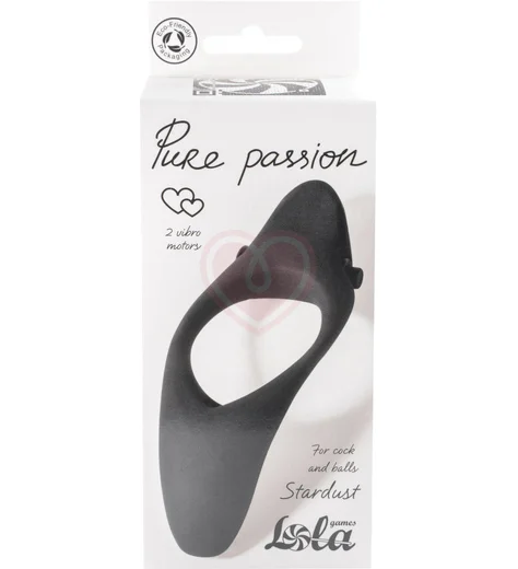 Эрекционное виброкольцо со стимуляцией промежности и клитора Pure Passion Stardust чёрное фото 2