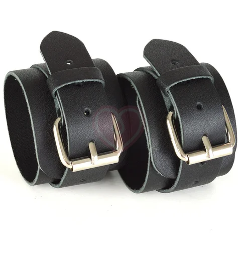 Кожаные наручники Ideal черно-серебряные фото 2