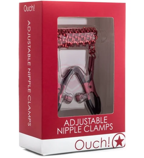 Зажимы для сосков с цепочкой Ouch! Adjustable Nipple Clamps красные фото 2