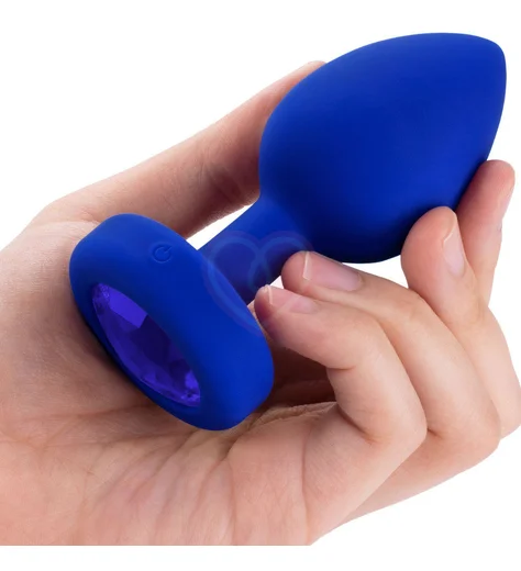 Вибропробка b-Vibe Vibrating Jewel Plug L/XL с кристаллом и пультом синяя фото 3