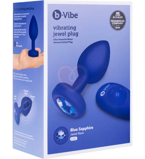 Вибропробка b-Vibe Vibrating Jewel Plug L/XL с кристаллом и пультом синяя фото 8