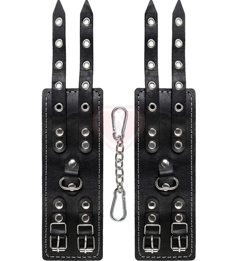 Наручники с двумя ремнями и красной подкладкой Pecado BDSM черные фото 5