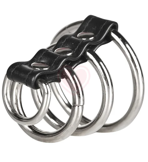 Хомут на пенис из трёх металлических колец и кольца для привязи 3 Ring Gates of Hell фото 3