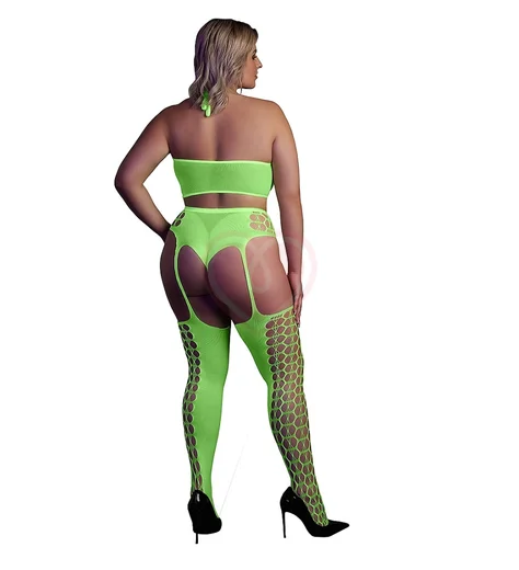 Комплект с чулками Ouch Glow Plus size светящийся в темноте зеленый неон фото 2