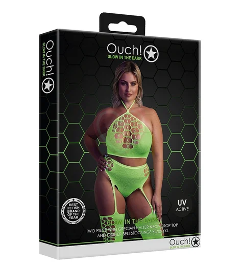 Комплект с чулками Ouch Glow Plus size светящийся в темноте зеленый неон фото 5