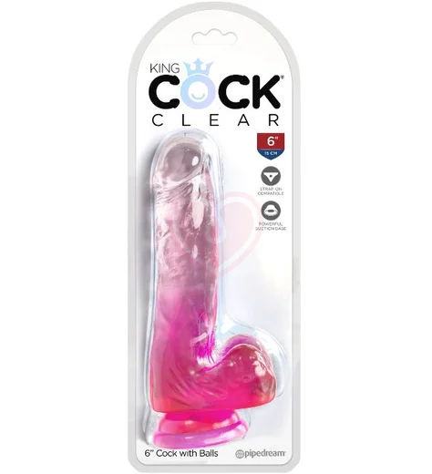 Гелевый фаллоимитатор с мошонкой King Cock Clear 13 см розовый фото 2
