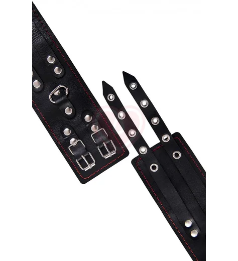 Оковы на ноги с двумя ремнями и красной строчкой Pecado BDSM черные фото 7