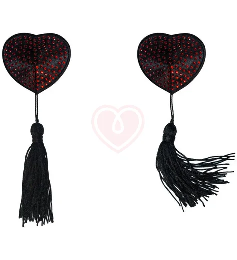 Пэстисы Burlesque Evans сердечки с кисточками чёрные с красным фото 2