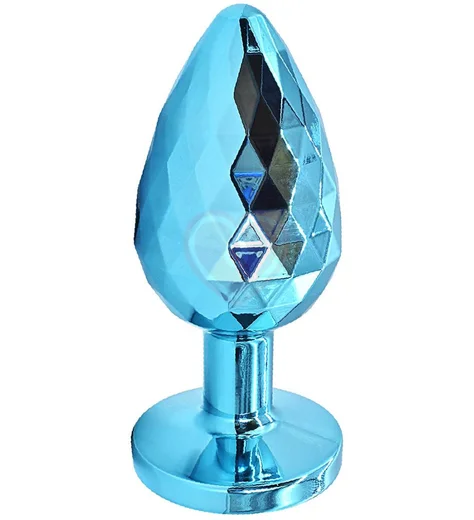 Текстурная алюминиевая анальная пробка Kanikule Small с кристаллом голубая фото 2