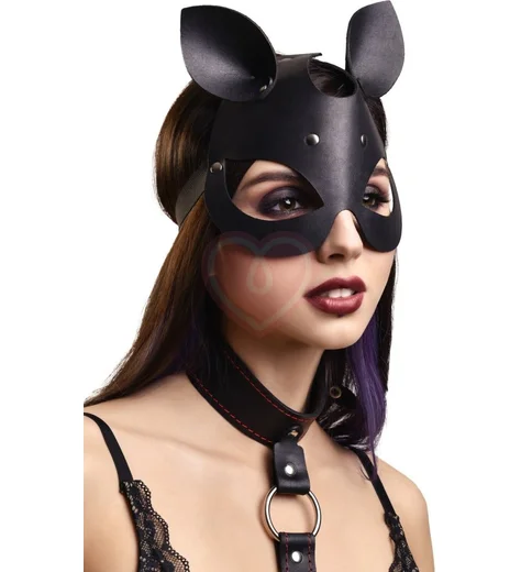Открытая маска с кошачьими ушками Pecado BDSM черная фото 5