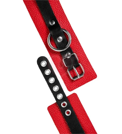 Мягкие оковы для ног с люверсами Pecado BDSM красные с черным фото 6