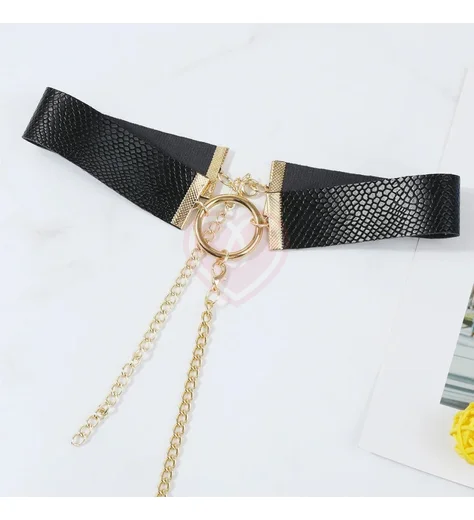 Ошейник с пэстисами на цепочке чёрно-золотой фото 2