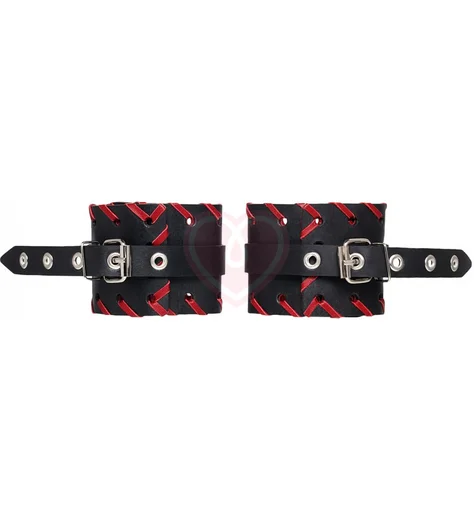 Двухслойные ножные оковы с красной окантовкой Pecado BDSM черные фото 2