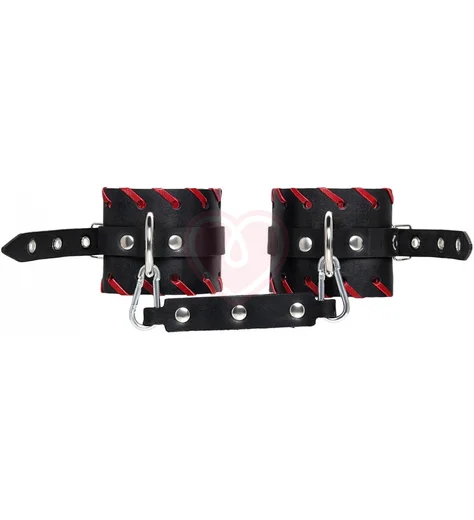 Двухслойные ножные оковы с красной окантовкой Pecado BDSM черные фото 4