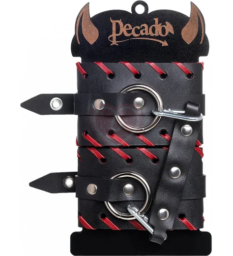 Двухслойные ножные оковы с красной окантовкой Pecado BDSM черные фото 7
