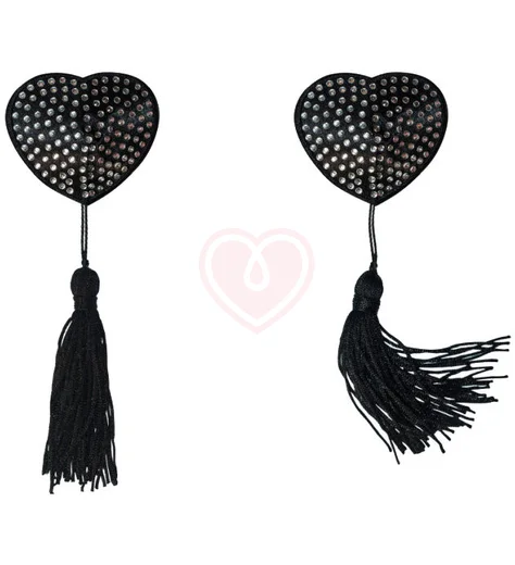 Пэстисы Burlesque Evans сердечки с кисточками чёрные с серебром фото 2