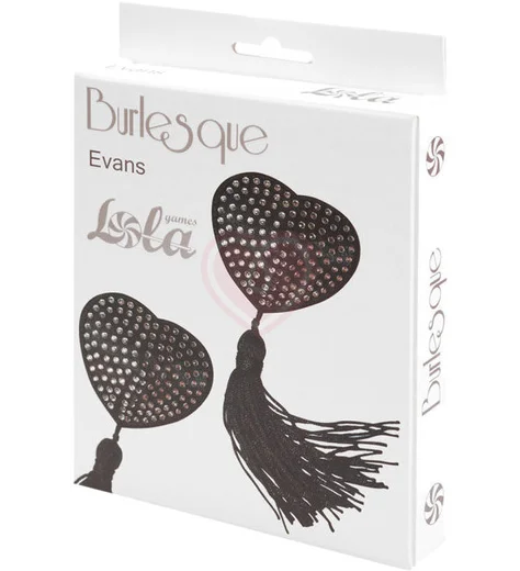 Пэстисы Burlesque Evans сердечки с кисточками чёрные с серебром фото 7