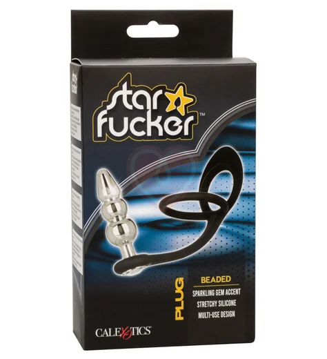 Рельефная анальная пробка с кристаллом и двойным эрекционным кольцом фото 5