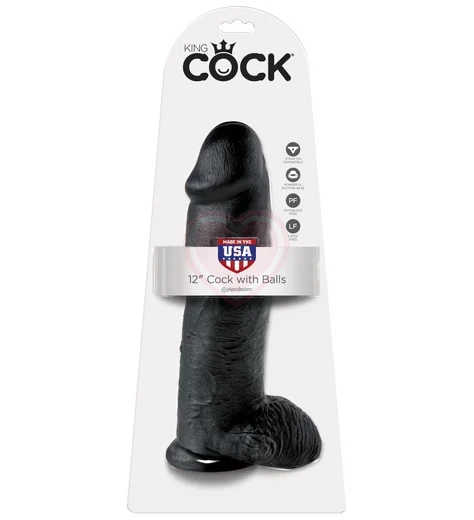 Фаллоимитатор на присоске с мошонкой King Cock with Balls 30 см чёрный фото 2