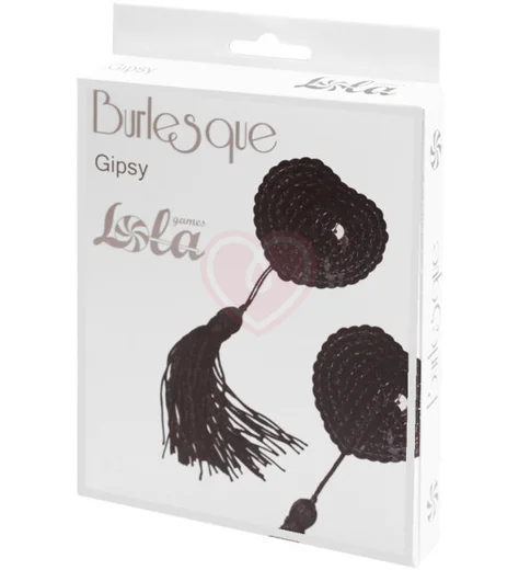 Пэстисы Burlesque Gipsy сердечки из пайеток с длинными кисточками чёрные фото 6
