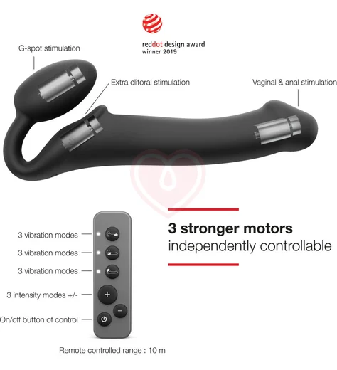 Безремневой страпон с вибрацией и пультом управления Strap-on-me XL чёрный фото 8