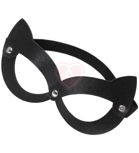 Открытая кожаная маска с кошачьими ушками Pecado BDSM черная фото 3