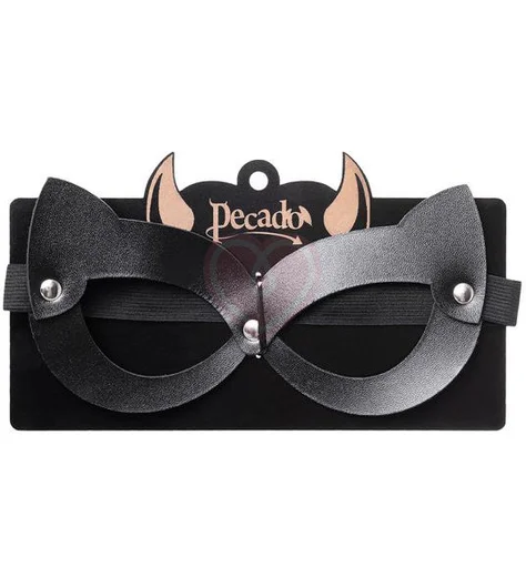 Открытая кожаная маска с кошачьими ушками Pecado BDSM черная фото 5