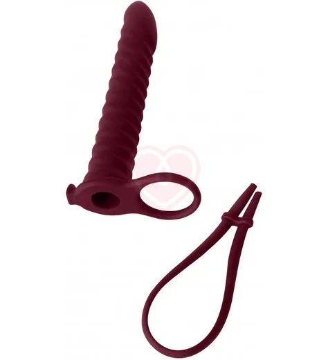 Насадка для двойного проникновения с лассо и вибропулей Pure Passion Rori 16 см бордовая фото 2