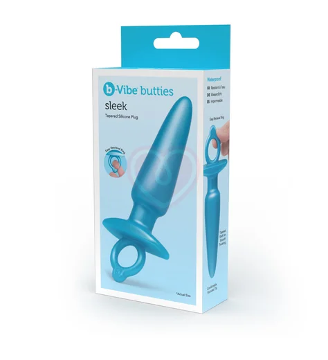 Анальная пробка с ограничительным кольцом Sleek Plug голубая фото 2