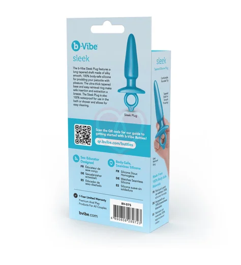 Анальная пробка с ограничительным кольцом Sleek Plug голубая фото 4