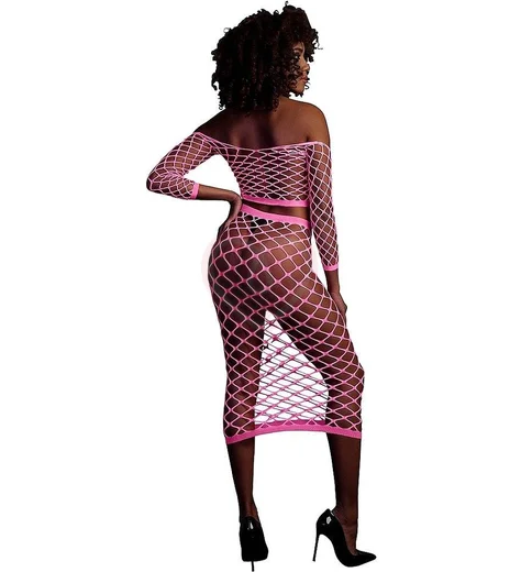 Топ и юбка в сетку Ouch Glow светящиеся в темноте розовый неон фото 2