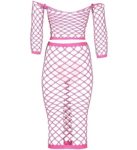 Топ и юбка в сетку Ouch Glow светящиеся в темноте розовый неон фото 3